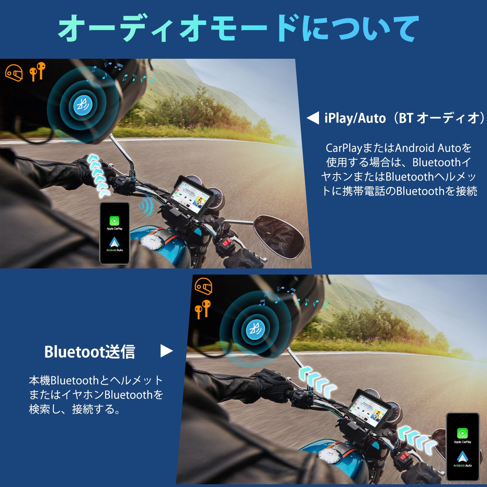 Amazon.co.jp: Carpuride バイクモニター バイクナビ ワイヤレス